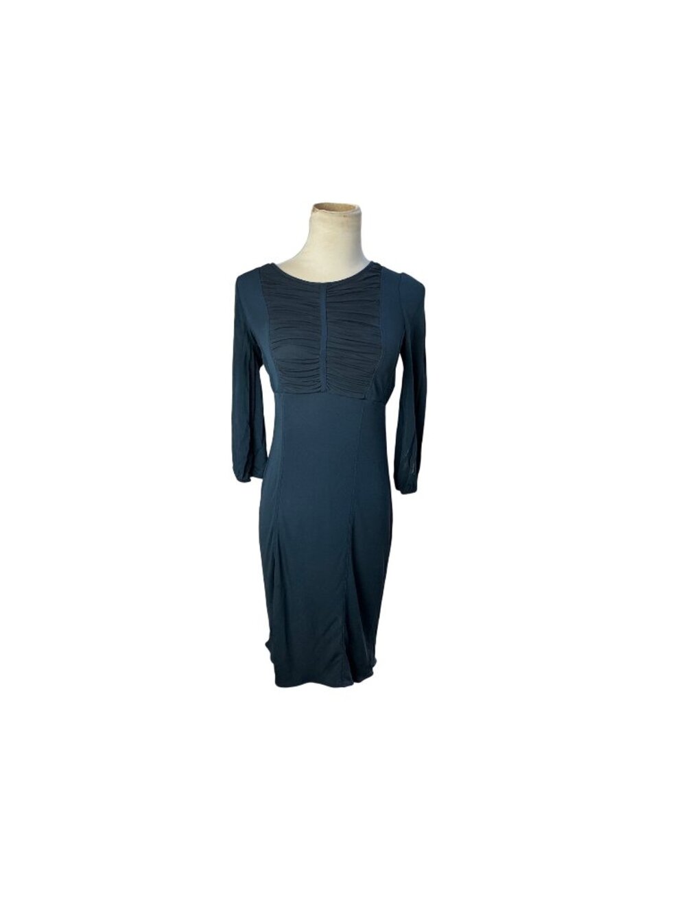 Burberry London Black Ruched Midi Dress 3/4 Sleeve Sz S